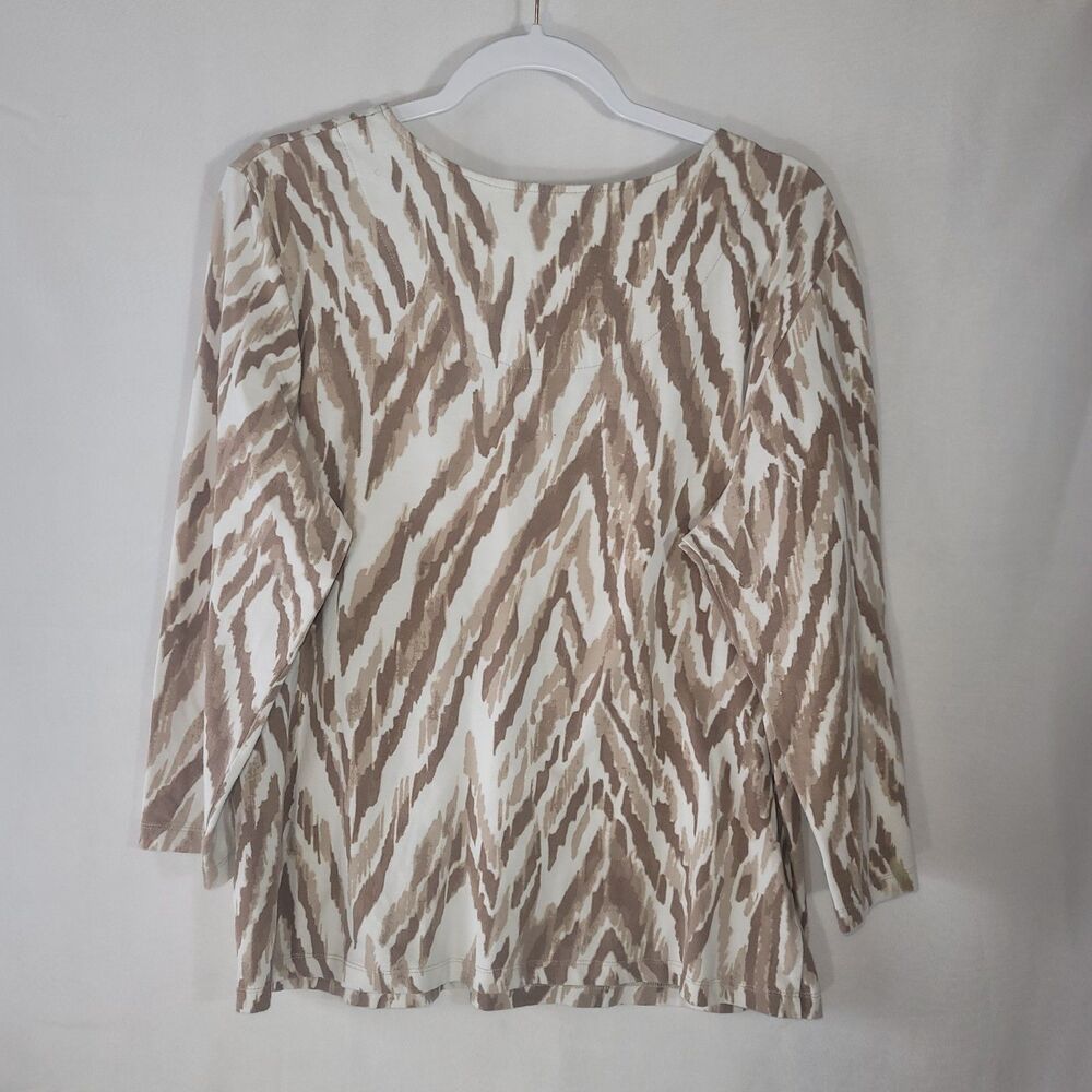 Ruby Rd. Women's Size XL Brown Tan Abstract Tiger Zebra Animal Print Knit Top - Picture 2 of 8